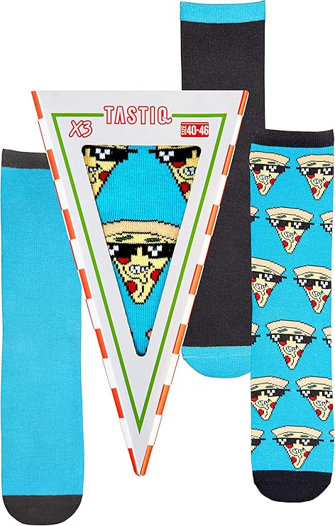 Bild 1 von 3 Paar Tastiq Baumwoll-Socken mit Pizza Print in stylischer Geschenkbox Gr.40-46