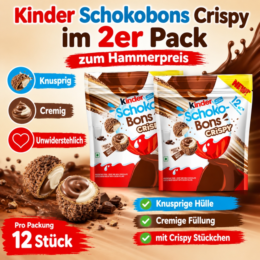 Bild 1 von Kinder Schokobons Crispy im 2er Pack – Jetzt zum Vorteilspreis! 2x67,2g